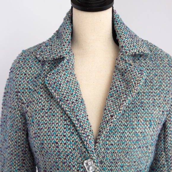 Wet Seal tweed structured fit jacket with large clear rhinestone buttons size S - Picture 2 of 12